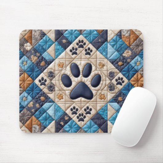 Dog Pawprint Quilt Design Mousepad (Mit Mouse)