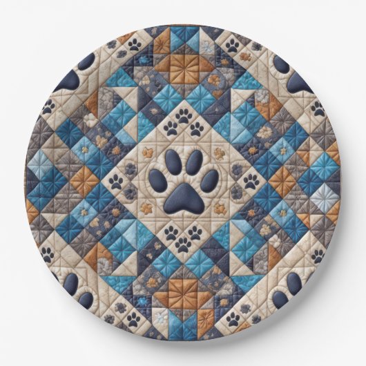 Dog Pawprint Quilt Design Pappteller (Vorderseite)