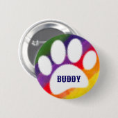 Dog Pawprint Rainbow Watercolor Individuelle Name Button (Vorne & Hinten)