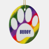Dog Pawprint Rainbow Watercolor Individuelle Name Keramik Ornament (Rechts)