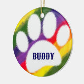 Dog Pawprint Rainbow Watercolor Individuelle Name Keramik Ornament (Links)