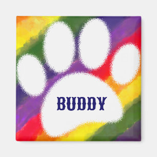 Dog Pawprint Rainbow Watercolor Individuelle Name Magnet