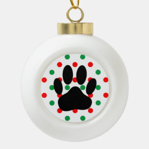 Dog Pawprint Red Green Polka Dots Keramik Kugel-Ornament