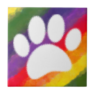Dog Pawprint Regenbogen Wasserfarbe Fliese