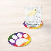 Dog Pawprint Regenbogen Wasserfarbe Runder Pappuntersetzer (Vor Ort)