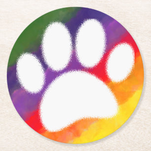 Dog Pawprint Regenbogen Wasserfarbe Runder Pappuntersetzer