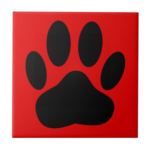 Dog Pawprint Roter Hintergrund Fliese (Vorderseite)