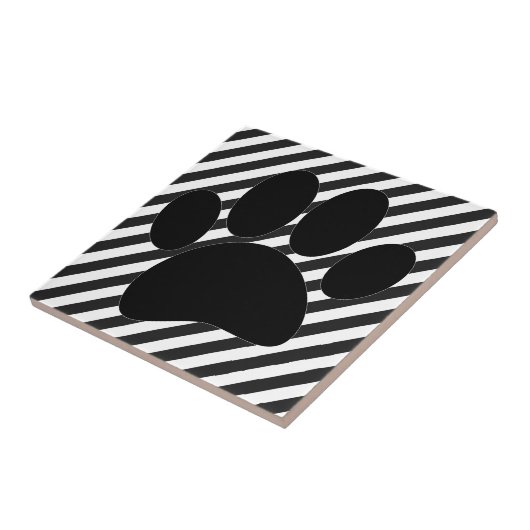 Dog Pawprint Schwarz-weiß Streifen Fliese (Seite)