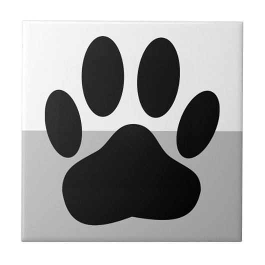Dog Pawprint Schwarz-weiß und grau Fliese (Vorderseite)