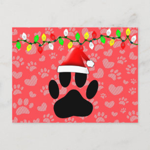Dog Pawprint Weihnachtsmannmütze Weihnachtslichter Feiertagspostkarte