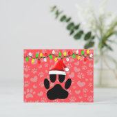 Dog Pawprint Weihnachtsmannmütze Weihnachtslichter Feiertagspostkarte (Stehend Vorderseite)