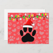 Dog Pawprint Weihnachtsmannmütze Weihnachtslichter Feiertagspostkarte (Vorne/Hinten)