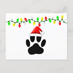 Dog Pawprint Weihnachtsmannmütze Weihnachtslichter Feiertagspostkarte