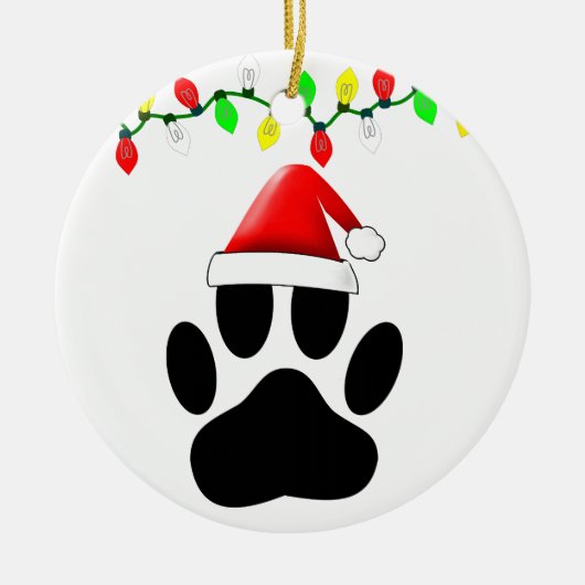 Dog Pawprint Weihnachtsmannmütze Weihnachtslichter Keramik Ornament (Vorne)