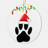 Dog Pawprint Weihnachtsmannmütze Weihnachtslichter Keramik Ornament (Links)