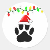 Dog Pawprint Weihnachtsmannmütze Weihnachtslichter Runder Aufkleber (Vorderseite)