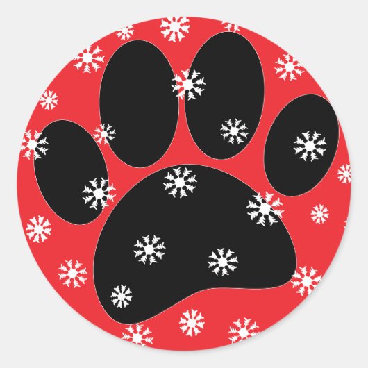 Dog Pawprint Weihnachtsschneeflocken Custom Runder Aufkleber (Vorderseite)