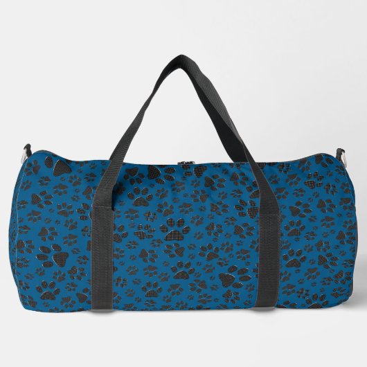 Dog Paws Black and White Polka Dot auf blau Duffle Bag (Vorderseite)