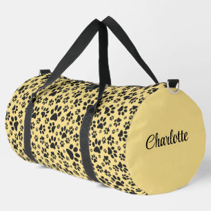 Dog Paws Black and White Polka Dot auf Buttercreme Duffle Bag