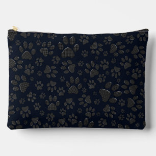 Dog Paws Black and White Polka Dot auf dunkelblau Zubehörtasche