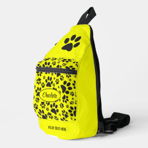 Dog Paws Black and White Polka Dot auf gelb Crossbody Bag