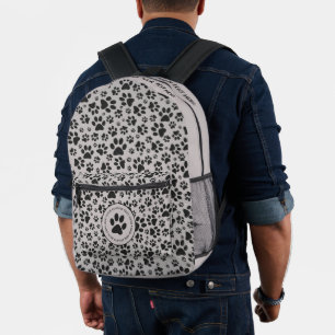 Dog Paws Black and White Polka Dot auf grau Bedruckter Rucksack