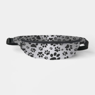 Dog Paws Black and White Polka Dot auf Metall Silb Bauchtasche