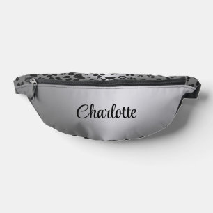 Dog Paws Black and White Polka Dot auf Metall Silb Bauchtasche