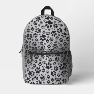 Dog Paws Black and White Polka Dot auf Metall Silb Bedruckter Rucksack