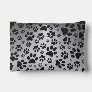 Dog Paws Black and White Polka Dot auf Metall Silb Zubehörtasche