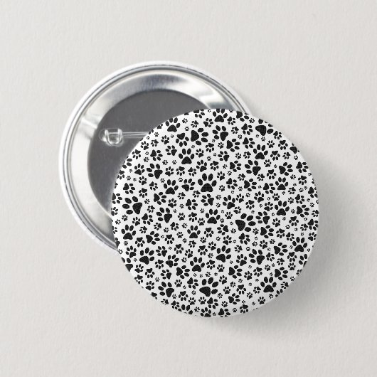 Dog Paws Black and White Polka Dot Button (Vorne & Hinten)