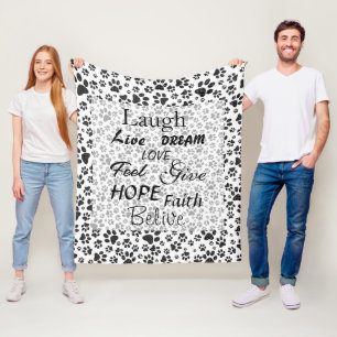 Dog Paws Black and White Polka Dot Fleece Blanket