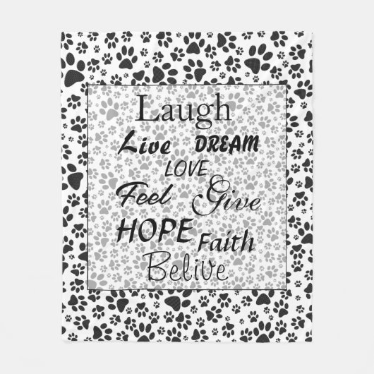 Dog Paws Black and White Polka Dot Fleece Blanket (Vorderseite)