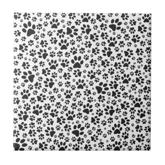 Dog Paws Black and White Polka Dot Fliese (Vorderseite)