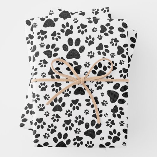 Dog Paws Black and White Polka Dot Geschenkpapier Set (Beispiel)