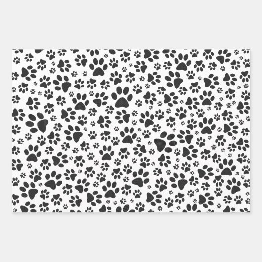 Dog Paws Black and White Polka Dot Geschenkpapier Set (Vorderseite)