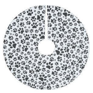 Dog Paws Black and White Polka Dot Polyester Weihnachtsbaumdecke