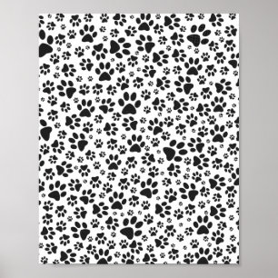 Dog Paws Black and White Polka Dot Poster