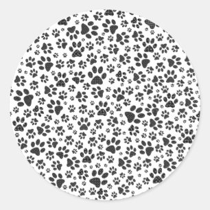 Dog Paws Black and White Polka Dot Runder Aufkleber
