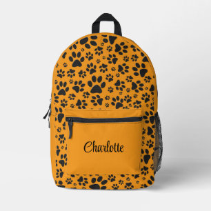 Dog Paws Black & White Polka Dot auf Dahlia Orange Bedruckter Rucksack