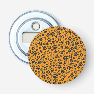 Dog Paws Black & White Polka Dot auf Dahlia Orange Flaschenöffner