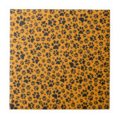 Dog Paws Black & White Polka Dot auf Dahlia Orange Fliese (Vorderseite)