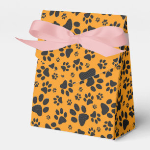 Dog Paws Black & White Polka Dot auf Dahlia Orange Geschenkschachtel