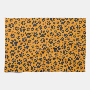Dog Paws Black & White Polka Dot auf Dahlia Orange Geschirrtuch