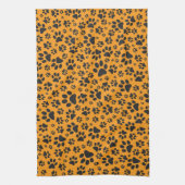 Dog Paws Black & White Polka Dot auf Dahlia Orange Geschirrtuch (Vertikal)