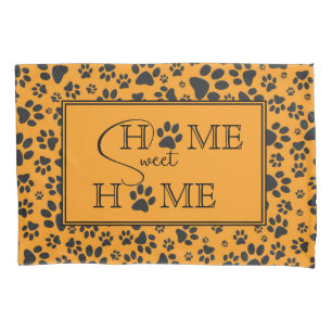 Dog Paws Black & White Polka Dot auf Dahlia Orange Kissenbezug