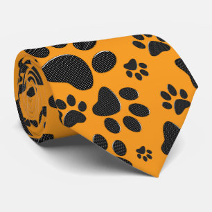 Dog Paws Black & White Polka Dot auf Dahlia Orange Krawatte