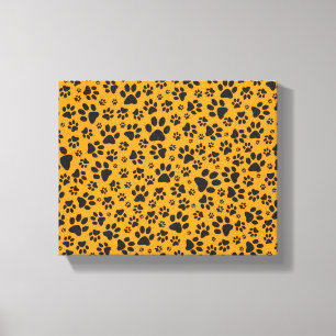 Dog Paws Black & White Polka Dot auf Dahlia Orange Leinwanddruck