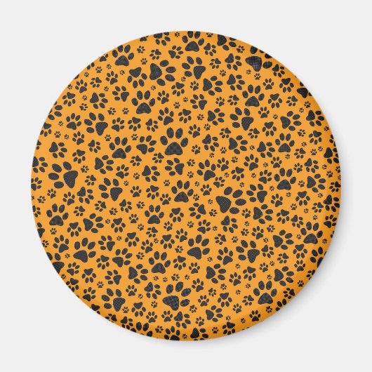 Dog Paws Black & White Polka Dot auf Dahlia Orange Magnet (Vorne)