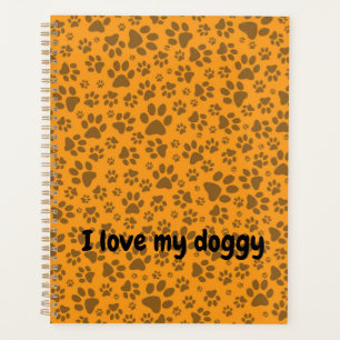 Dog Paws Black & White Polka Dot auf Dahlia Orange Planer